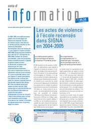 Actes de violence à l'école dans SIGNA en 2004-2005. | HOULLE, Rodolphe