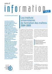 Instituts (les) universitaires de formation des maîtres ; 2004-2005. | PROUTEAU, Danielle