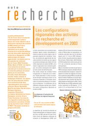 Les configurations régionales des activités de recherche et développement en 2003 / Estelle Dhont-Peltrault | DHONT-PELTRAULT, Estelle. Auteur