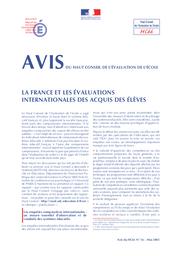 La France et les évaluations internationales : [avis et rapport] : janvier 2005 : Rapport établi à la demande du Haut Conseil de l’évaluation de l’école / Norberto BOTTANI, Directeur du SRED Département de l'instruction publique du Canton de Genève; Pierre VRIGNAUD, Maître de Conférences, HDR Université Paris 10, Nanterre | FORESTIER, Christian . Directeur de publication