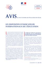 La lecture des indicateurs internationaux en France : Rapport établi à la demande du Haut Conseil de l’Evaluation de l’Ecole : mai 2005 / Jean-Richard CYTERMANN, Professeur associé Ecole des Hautes études en Sciences sociales (EHESS); Marc DEMEUSE, Professeur Institut d’Administration scolaire (INAS) Faculté de Psychologie et des Sciences de l’éducation Université de Mons-Hainaut (UMH) – Belgique | FORESTIER, Christian . Directeur de publication