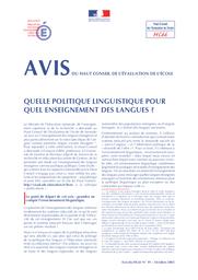 L'enseignement des langues étrangères comme politique publique : [avis et rapport] : septembre 2005 / François GRIN, Professeur, Université de Genève Directeur adjoint, SRED | FORESTIER, Christian . Directeur de publication