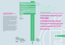 Evaluation (l') internationale PISA 2003 : compétences des élèves français en mathématiques, compréhension de l'écrit et sciences. | BOURNY, Ginette