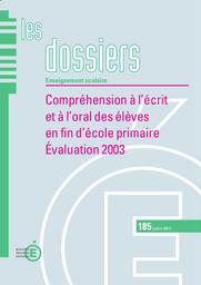 Compréhension à l'écrit et à l'oral des élèves en fin d'école primaire ; Evaluation 2003. | GIBERT, Fabienne