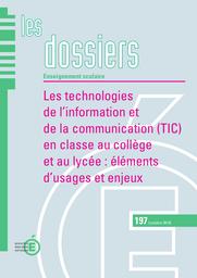 Technologies (les) de l'information et de la communication (TIC) en classe au collège et au lycée : éléments d'usages et enjeux. | ALLUIN, François