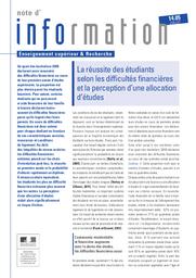 Réussite (la) des étudiants selon les difficultés financières et la perception d'une allocation d'études. | LAÏB, Nadine