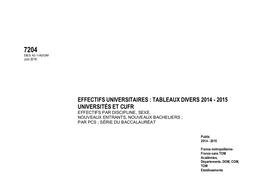Effectifs universitaires : tableaux divers ; public, 2014-2015. Universités et CUFR | MARLAT, Diane