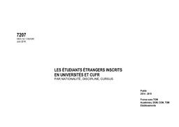 Les étudiants étrangers inscrits en universités et CUFR par nationalité, discipline, cursus ; public, 2014-2015 | MARLAT, Diane