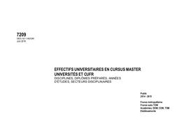 Effectifs universitaires en cursus master : universités et CUFR ; par discipline, diplôme préparé, année d'études, secteur disciplinaire, public, 2014-2015 | MARLAT, Diane