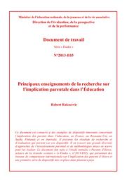 Principaux enseignements de la recherche sur l'implication parentale dans l'Education / Robert Rakocevic | RAKOCEVIC, Robert. Auteur