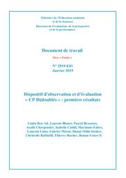 Dispositif d'observation et d'évaluation "CP Dédoublés" : premiers résultats / Linda Ben Ali, Laurent Blouet, Pascal Bressoux [et al.] | BEN ALI, Linda. Auteur