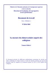 La mesure du climat scolaire auprès des collégiens / Tamara Hubert | HUBERT, Tamara. Auteur