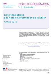 Liste thématique des Notes d’Information de la DEPP : Année 2015 / Ministère de l'éducation nationale, de l'enseignement supérieur et de la recherche. Direction de l'évaluation, de la prospective et de la performance | ROSENWALD, Fabienne. Directeur de publication