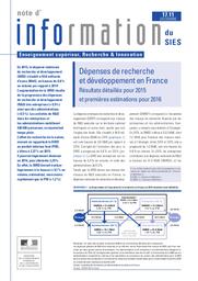 Dépenses de recherche et développement en France : Résultats détaillés pour 2015 et premières estimations pour 2016 / Philippe Roussel et Camille Schweitzer | KABLA-LANGLOIS , Isabelle . Directeur de publication