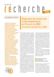 Dépenses de recherche et développement en France en 2002 : premières estimations en 2003 / Philomène Abi-Saab, Catherine David, Estelle Dhont-Peltrault, Florent Favre et François Musitelli | DHONT-PELTRAULT, Estelle. Auteur