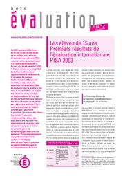 Les élèves de 15 ans : premiers résultats de l'évaluation internationale PISA 2003 / Ginette Bourny, Thierry Rocher, Sylvie Fulmel, Anne-Laure Monnier | BOURNY, Ginette. Auteur