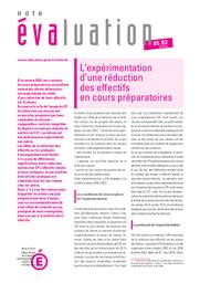 L'expérimentation d'une réduction des effectifs en cours préparatoires / François Alluin, Marc Colmant, Olivier Cosnefroy, Chi-Lan Do, Jean-Claude Emin, Fabienne Gibert, Jacqueline Levasseur, Jean-François Levy, Aude Mulliez et Catherine Régnier | ALLUIN, François. Auteur