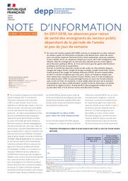 En 2017-2018, les absences pour raison de santé des enseignants du secteur public dépendent de la période de l’année et peu du jour de semaine / Edouard Maugendre | MAUGENDRE, Edouard. Auteur