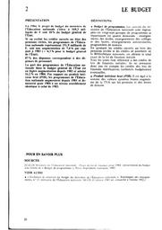 Repères et références statistiques : sur les enseignements et la formation : [édition 1984]. Chapitre 2, Le budget / Ministère de l'éducation nationale. Service de l'informatique de gestion et des statistiques | MONDON, Pierre. Directeur de publication