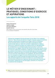 Education & Formations : Les enseignants : panorama, carrières et représentations du métier. article 03, Le métier d’enseignant : pratiques, conditions d’exercice et aspirations : les apports de l’enquête Talis 2018 / Axelle Charpentier, Laetitia Longhi, Christelle Raffaëlli, Anaëlle Solnon | CHARPENTIER, Axelle. Auteur