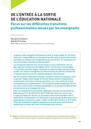 Education & Formations : Les enseignants : panorama, carrières et représentations du métier. article 05, De l’entrée à la sortie de l’Éducation nationale : focus sur les différentes transitions professionnelles vécues par les enseignants / Pascaline Feuillet et Danielle Prouteau | FEUILLET, Pascaline. Auteur