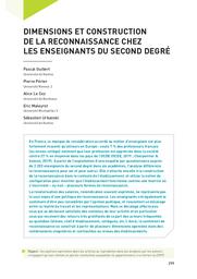 Education & Formations : Les enseignants : panorama, carrières et représentations du métier. article 12, Dimensions et construction de la reconnaissance chez les enseignants du second degré / Pascal Guibert, Pierre Périer, Alice Le Coz, Eric Maleyrot, Sébastien Urbanski | GUIBERT, Pascal . Auteur