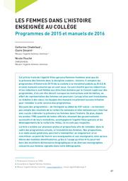 Education & Formations : L'égalité entre les filles et les garçons, entre les femmes et les hommes, dans le système éducatif : Volume 3 – suite des n˚ 96 et 97.- N° 98, déc. 2018. article 4, Les femmes dans l’histoire enseignée au collège : programmes de 2015 et manuels de 2016 / Catherine Chadefaud, Claire Desaint, Nicole Fouché | CHADEFAUD, Catherine . Auteur