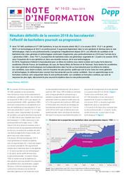 Résultats définitifs de la session 2018 du baccalauréat : l’effectif de bacheliers poursuit sa progression / Fanny Thomas | THOMAS, Fanny. Auteur