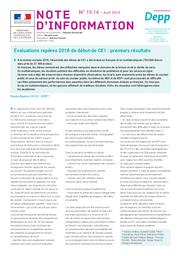 Évaluations repères 2018 de début de CE1 : premiers résultats / Sandra Andreu, Isabelle Cioldi, Pierre Conceicao, Yann Étève, Marianne Fabre, Cheikh Ahmed Tidiane Ndiaye, Thomas Portelli, Thierry Rocher, Ronan Vourc’h, DEPP-B2, Philippe Wuillamier, DEPP-B | ANDREU, Sandra. Auteur