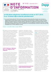 64 350 élèves allophones nouvellement arrivés en 2017-2018 : 8 sur 10 étaient déjà scolarisés précédemment / Laurence Brun, Emilie Le Caignec | BRUN, Laurence. Auteur