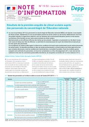 Résultats de la première enquête de climat scolaire auprès des personnels du second degré de l'Éducation nationale / Hélène Fréchou, Tamara Hubert, Mustapha Touahir | FRECHOU, Hélène. Auteur