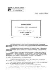 Origine des élèves de l'enseignement public du second degré aux niveaux de la classe de 6ème et de la classe de 2nde, année 1968-69 / Ministère de l'éducation nationale. Service central des statistiques et de la conjoncture | France. Ministère de l'éducation nationale (MEN). Service central des statistiques et de la conjoncture (SCSC)