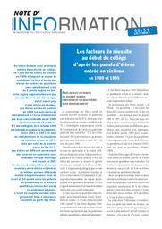 Les facteurs de réussite au début du collège d'après les panels d'élèves entrés en sixième en 1989 et 1995 / Patricia Poncet | PONCET, Patricia. Auteur