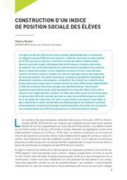 Education & Formations : n° 90 - avril 2016. Chap. 1, Construction d'un indice de position sociale des élèves / Thierry Rocher | ROCHER, Thierry. Auteur