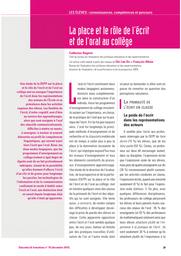 Education & Formations : Les élèves : connaissances, compétences et parcours : n° 79 [décembre 2010]. Chap. 3, La place et le rôle de l'écrit et de l'oral au collège / Catherine Régnier | REGNIER, Catherine. Auteur