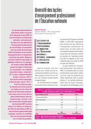 Education & Formations : N° 70 [décembre 2004]. Chap. 3, Diversité des lycées d'enseignement professionnel de l'Education nationale. / Danièle Trancart | TRANCART, Danièle. Auteur