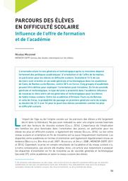 Education & Formations : n° 90 - avril 2016. Chap. 3, Parcours des élèves en difficulté scolaire : influence de l'offre de formation et de l'académie / Nicolas Miconnet | MICONNET, Nicolas. Auteur