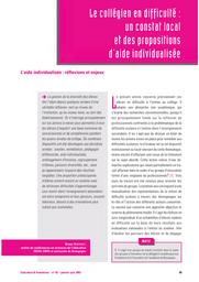 Éducation & formations : Le thème : L'aide individualisée réflexions et enjeux : n° 65 - janvier-juin 2003. Chap. 9, Le collégien en difficulté : un constat local et des propositions d'aide individualisée / Bruno Suchaut | SUCHAUT, Bruno. Auteur