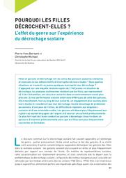 Education & formations : L'égalité entre les filles et les garçons, entre les femmes et les hommes, dans le système éducatif : n° 96 mars 2018. Article 05, Pourquoi les filles décrochent-elles ? : l’effet du genre sur l’expérience du décrochage scolaire / Pierre-Yves Bernard et Christophe Michaut | BERNARD, Pierre-Yves. Auteur