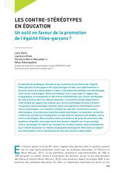 Education & formations : L'égalité entre les filles et les garçons, entre les femmes et les hommes, dans le système éducatif : n°96 mars 2018. Article 08, Les contre-stéréotypes en éducation : un outil en faveur de la promotion de l’égalité filles-garçons ? / Julie Devif, Laurence Reeb, Christine Morin-Messabel et Nikos Kalampalikis | DEVIF, Julie . Auteur