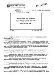 Statistique des examens de l'enseignement technique : sessions de 1970 / Ministère de l'éducation nationale. Direction chargée de la prévision. Service central des statistiques et des sondages | France. Ministère de l'éducation nationale (MEN). Direction chargée de la prévision (DIPRE). Service central des statistiques et sondages (SCSS)