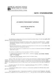 Les bourses d'enseignement supérieur : situation des effectifs 1970-1971 / Ministère de l'éducation nationale. Direction chargée de la prévision. Service central des statistiques et sondages | France. Ministère de l'éducation nationale (MEN). Direction chargée de la prévision (DIPRE). Service central des statistiques et sondages (SCSS)