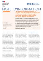 Test de positionnement de début de seconde 2020 : des performances en hausse en français, mais des résultats toujours contrastés selon les caractéristiques des élèves et des établissements / Sandra Andreu, Anaïs Bret, Léa Chabanon, Reinaldo Dos Santos, Hélène Durand de Monestrol, Laure Heidmann, Nathalie Marin, Charles Philippe, Thierry Rocher, Franck Salles, Ronan Vourc’h | ANDREU, Sandra. Auteur