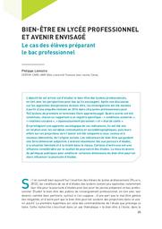 Education & Formations : Voie professionnelle : choix d'affectation, conditions de vie, conditions de travail : n° 93 - mai 2017. article 02, Bien-être en lycée professionnel et avenir envisagé : le cas des élèves préparant le bac professionnel / Philippe Lemistre | LEMISTRE, Philippe. Auteur