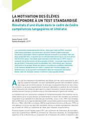 Education & Formations : Voie professionnelle : choix d'affectation, conditions de vie, conditions de travail : n° 93 - mai 2017. article 06, La motivation des élèves à répondre à un test standardisé : résultats d'une étude dans le cadre de Cedre compétences langagières et littératie / Sylvie Fumel, Saskia Keskpaik | FUMEL, Sylvie. Auteur