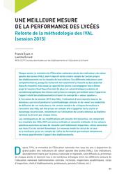 Education & Formations : Mathématiques : clefs de lecture des résultats TIMSS 2015 : n° 94 - sept. 2017. article 5, Une meilleure mesure de la performance des lycées : Refonte de la méthodologie des IVAL (session 2015) / Franck Evain et Laetitia Evrard | EVAIN, Franck. Auteur