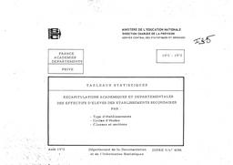 Récapitulations académiques et départementales des effectifs d'élèves dans les établissements privés du second degré : type d'établissement, par cycle, classes et sections, par sexe, 1971-72 / Ministère de l'éducation nationale. Direction chargée de la prévision | France. Ministère de l'éducation nationale (MEN). Direction chargée de la prévision (DIPRE). Service central des statistiques et sondages (SCSC). Bureau 9 - Département de la Documentation et de l'Information Statistiques