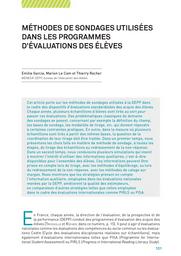 Education & Formations : Évaluation des acquis : principes, méthodologie, résultats : n° 86-87 - mai 2015. article 05, Méthodes de sondages utilisées dans les programmes d'évaluations des élèves / Émilie Garcia, Marion Le Cam, Thierry Rocher | ROCHER, Thierry. Auteur