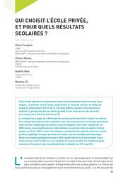 Education & Formations : Les panels d'élèves de la DEPP : source essentielle pour connaître et évaluer le système éducatif Synthèses statistiques : n° 95 - déc. 2017. article 3, Qui choisit l'école privée, et pour quels résultats scolaires ? / Denis Fougère, Olivier Monso, Audrey Rain, Maxime Tô | FOUGERE, Denis. Auteur