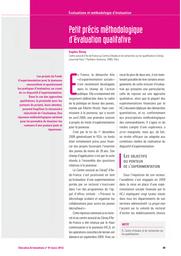 Education & Formations : Expérimentations : innovation, méthodologie, évaluation : n° 81 [mars 2012]. article 05, Perir précis méthodologique dévaluation qualitative / Sophie Divay | DIVAY, Sophie. Auteur